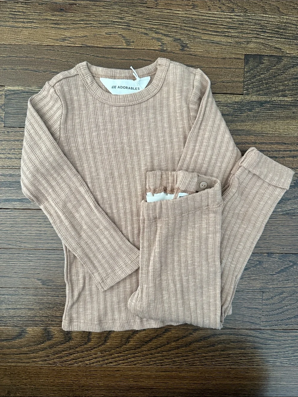Toddler Ribbed Long-Sleeve Top & Pants Set - Beige